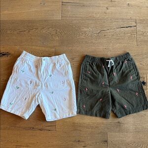 Janie & Jack Boys Embroidered White and Olive Shorts
